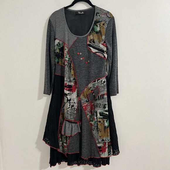 Bali Patchwork Tunic Dress Size Aprox M /10 Gray Artsy Art to Wear Whimsygoth - Picture 1 of 5